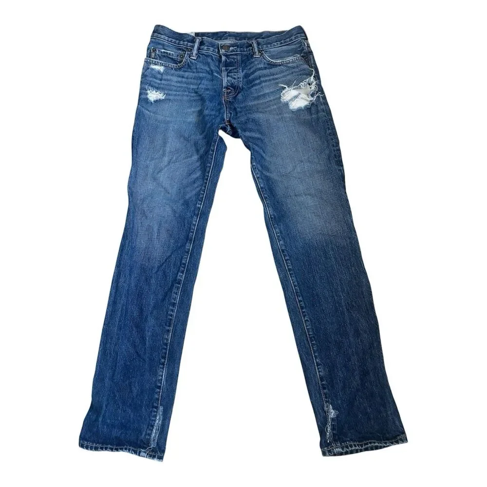 Abercrombie & Fitch Skinny Jeans Mens 32x32 Med. Wash Button Fly Distress